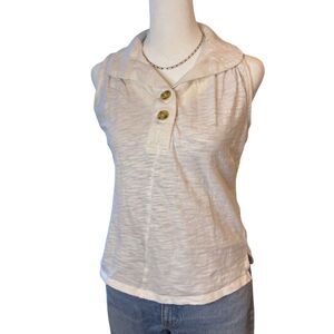 Maeve Anthropologie Textured Knit Sleeveless Polo Top Cream Size M